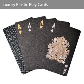 Tbecor 2 Pack Waterproof Playing Cards, Deck of Cards, Plastic Playing Cards, Gift Poker Cards (Black and Black)