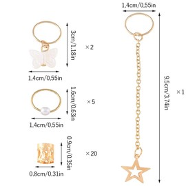 Vitalux 28pcs Hair Beads Braided Butterfly Heart Gold Silver Hair Accessories for Kids Hip Hop Wedding DIY Handmade Material Metal Coil (Gold)