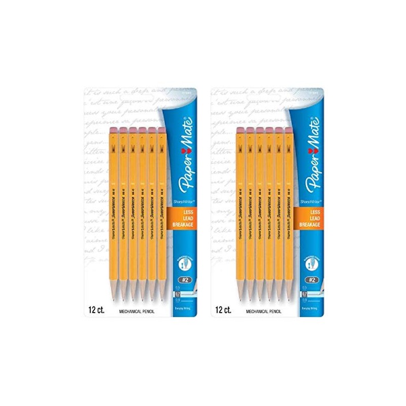 Paper Mate SharpWriter Mechanical Pencils, 0.7mm, HB #2, Yellow, 24
