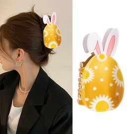 Easter Hair Clips for Women Cute Bunny Claw Clips Accessories Wave Flower Design Easter Egg Shaped Barrettes for Thick Hair (Yellow Egg)