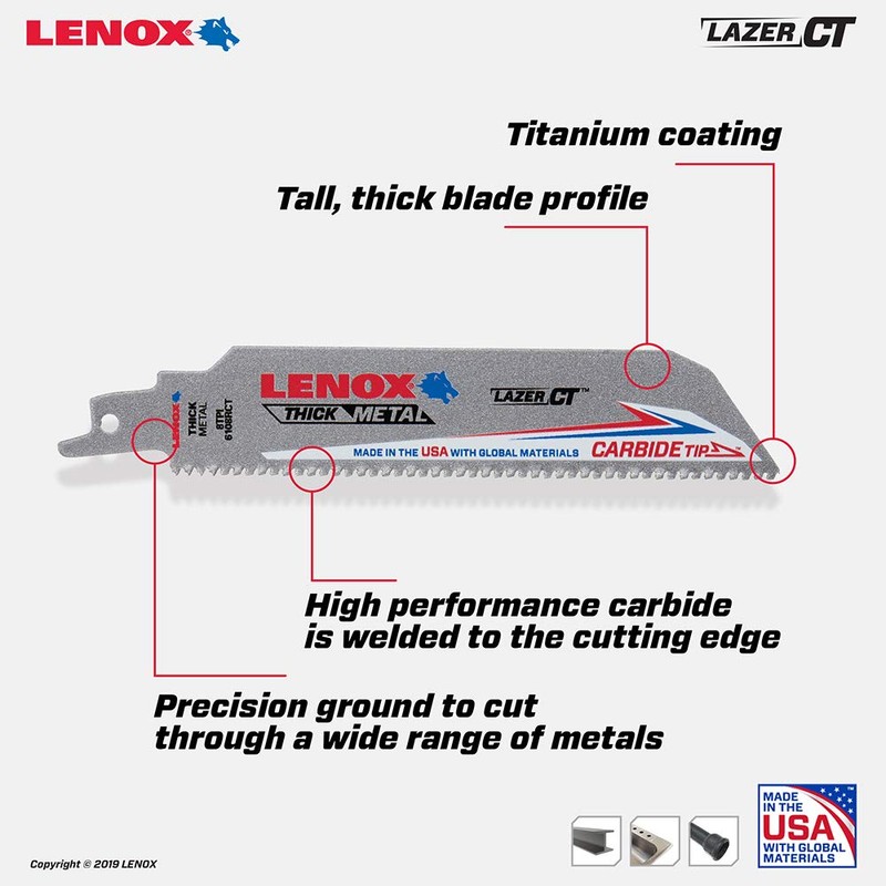 Lenox 2014220 6" 8TPI LAZER Ct 6108RCT Reciprocating Saw Blade