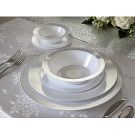 " OCCASIONS " 120 Plates Pack, Heavyweight Disposable Wedding Party Plastic Plates (6.25'' Dessert/Bread Plate, Diamond in White & Silver)