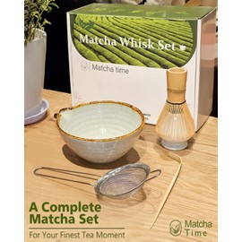 Vaiheng Matcha Whisk Set with Matcha Bowl, Matcha Whisk Holder Matcha Bamboo Whisk, Scoop, Sifter, Unique Gifts for Women Men Girl Friend Home Kitchen Decor Gifts for Tea Enthusiasts Christmas
