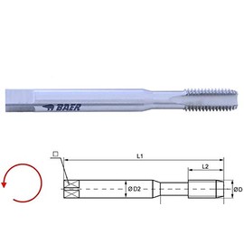 Baer Machine Tap M6 Tap HSSE Left Thread - Form C Tap - Size M 6 x 1.0 - DIN 371 - Thread Drill Left