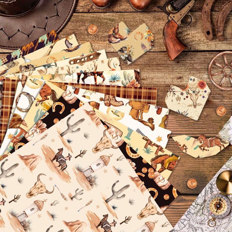 Western Pattern Cowboy Scrapbook Paper Pad 11.8'' x 11.8'' Wild
