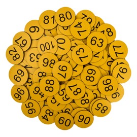 Pack of 100 Plastic Number Plates, Number Tags, Key Chains, Numbers, 1-100 Engraved Numbered ID Tags, ABS Table Numbers Without Hole for Hotels Gym Pet House (Amarillo)