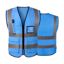 AKEIVN Hi Vis Vests for Women Men High Visibility Reflective Safety Security Vest with Pockets Zipper Front Meets ANSI/ISEA Standards(Large,Blue(mesh)) (AKEIVN)