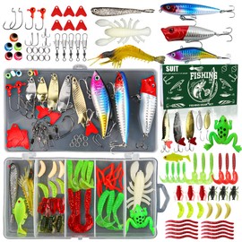 Yoilreyl 78pcs Fishing Lures kit Baits Tackle for Bass Trout Salmon Fishing Accessories Tackle Box Including Spoon Lures Soft Plastic Worms Crankbait Jigs Fishing Gear and Equipment (Green)