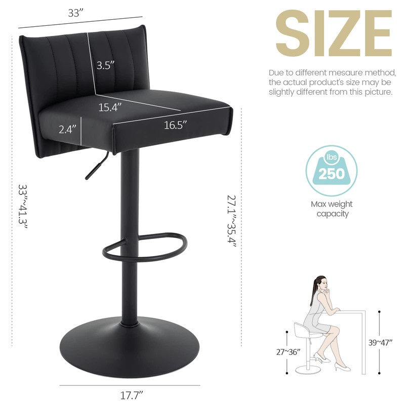Brage Living Bar Stool, Couch Spring Seat, Adjustable Swivel PU