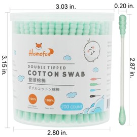 HOMEFOX Green Cotton Swabs Spiral - 600 Count Organic Cotton Buds Double Side Tightly Wrapped Cotton Tips Paper Stick Soft Gentle Lint-Free Cruelty-Free, Round & Spiral (Green)