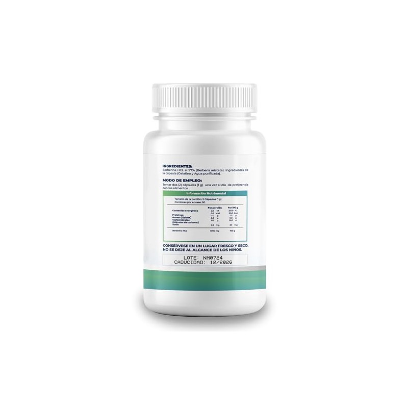 NAIMA Berberine HCL 97%, 100 Cápsulas | Suplemento Alimenticio 100%