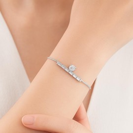 DAZZLE DREAMS JEWELRY Certified 2.7 CT Moissanite Bracelet for Women, D Color 925 Sterling Silver 18K White Gold Plated Adjustable Baguettes Heart Cut Bracelet Jewelry for Anniversary, Engagement