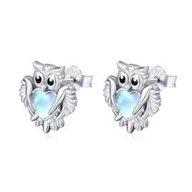 Owl Earrings 925 Sterling Silver Moonstone Owl Stud Earrings Owl Animal Birthday Graduation Jewellery Gifts for Women