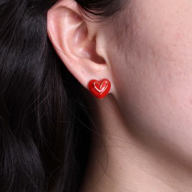 Inateannal Enamel Heart Stud Earrings Black Heart Earrings Vintage Love Heart Letter Earrings Statement Heart Love Earrings Jewellery for Women Girls, Zinc, No Gemstone