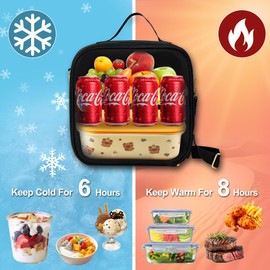 Reusable Insulated Lunch Bag for Kids Teens & Adults with Adjustable Shoulder Strap - Large Durable Lunch Bag Tote for School Travel Picnic Work - Leakproof Design Lunch Carrier,Ice Packs(Black-GAME)