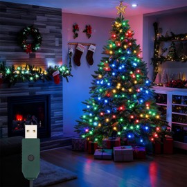 FairyGlim USB Powered Christmas Lights, Waterproof Dark Green Copper Wire Fairy Light String Light for Garland, Wreath, Patio, Garden, Wedding, Party, Xmas (Multicolor, 200 LED)