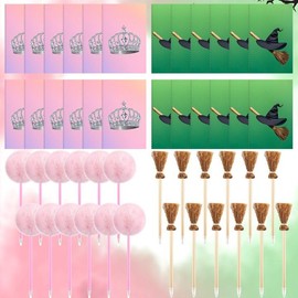 Jiytivity 48 Pcs Princess and Witch Party Favors Include 12 Witch Broom Pens 12 Pink Fluffy Pens 12 Wizard Notepads 12 Princess Notebooks for Wizard School Classroom Decoration Dress Up Cosplay Gift
