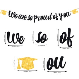 Graduation Congrats Grad Banners Class of 2025, Black and Gold Glitter We are So Proud of You Party Banner with Swirls, Hanging Garland Graduates Grad Party Supplies Decorations