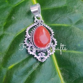 Carnelian Pendant, 925 Silver Plated, Orange Carnelian ~ Teardrop Stone Pendant, Antique Pendant, Artisan Design Pendant, Bridesmaid Gift, Carnelian Jewelry, Filigree Design
