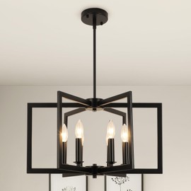 foucasal 6-Light Black Chandelier Dining Room Light Fixture Geometric Metal Modern Industrial Pendant Lights Kitchen Island, Farmhouse Chandelier Lighting for Entryway Stairway Foyer Hallway