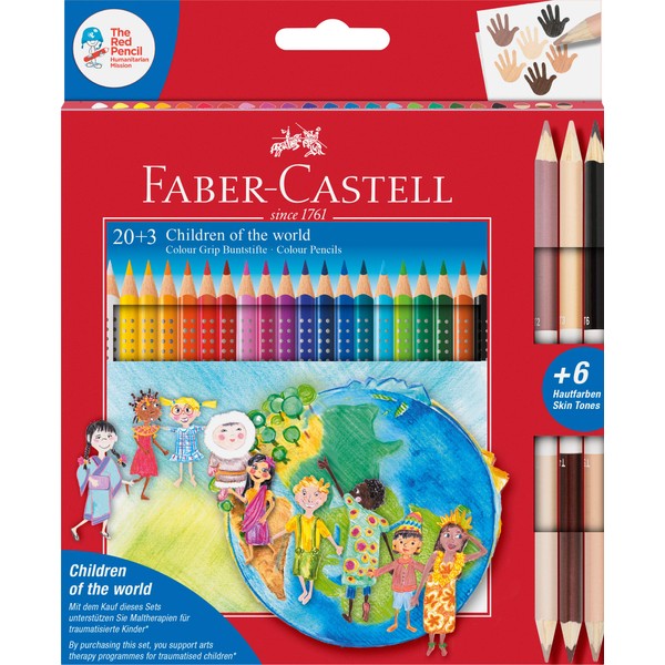 Faber-Castell Colour Grip Colouring Pencils Children of the World 3 Pencils Each with 2 Skin Tones