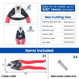 Muzata Cable Cutters Heavy Duty Stainless Steel Wire Rope Cutter Aircraft 1/8" 5/32" for Deck Railing Bike Housing Metal Fence M015
