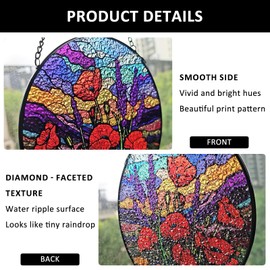 Qigfucm Sunset Flower Glass Suncatcher, 7.9 Inch Colorful Wildflower Design, Stained Glass Window Hanging Decor, for Mom Grandma Birthday (Poppies)