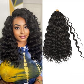 Toniola Pre Looped Ocean Wave Crochet Hair 14 Inch 8 Packs Dark Brown Boho Ocean Deep Water Wave Beach Curl Braiding Hair Pre Twisted Synthetic Short Wavy Curly Crochet Hair for Women(14inch #2)
