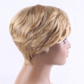 Unipearl Honey Blonde Wear and Go Glueless Wigs Human Hair Short Pixie Cut Wigs Human Hair for Women Put On and Go Short Layered Pixie Wig with Bangs Machine Made Wig (27#)