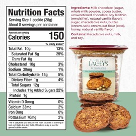 Laceys Gourmet Cookies | Light and Crispy Delicious Cookies | Handcrafted by Desserts On Us (8 Ounce Tub, Flourless Milk Chocolate Macadamia)