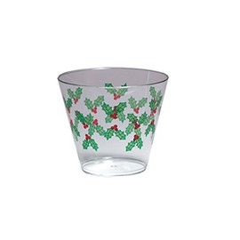 Party Essentials 20 Count Hard Plastic Printed Christmas Party Cups/Tumblers, 9 oz, Holly Berry