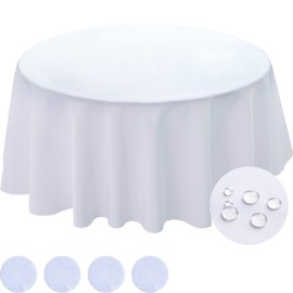 BYDOLL Table Cloth 60 Inch Round Tablecloth White Washable Outdoor Winkle and Stain Resistant Spillproof Polyester Tablecloth for Round Tables Festival Camping Picnic Wedding Party Table Cover