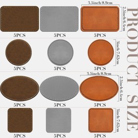 Dunzy 60 Pcs Blank Leatherette Hat Patches Laserable Leatherette Patch Iron on Heat Press with Adhesive Leather Patches for Hats Clothes Repair(Khaki, Golden Brown, Gray,3.5 x 2.5 Inches)