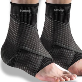 Ankle Support Brace strap for Ligament Damage, Sprained Ankles, plantar fasciitis & Achilles Tendonitis Relief Compression Support for Women, Men, and Athletes Foot Brace for Sports (2, Black, L)