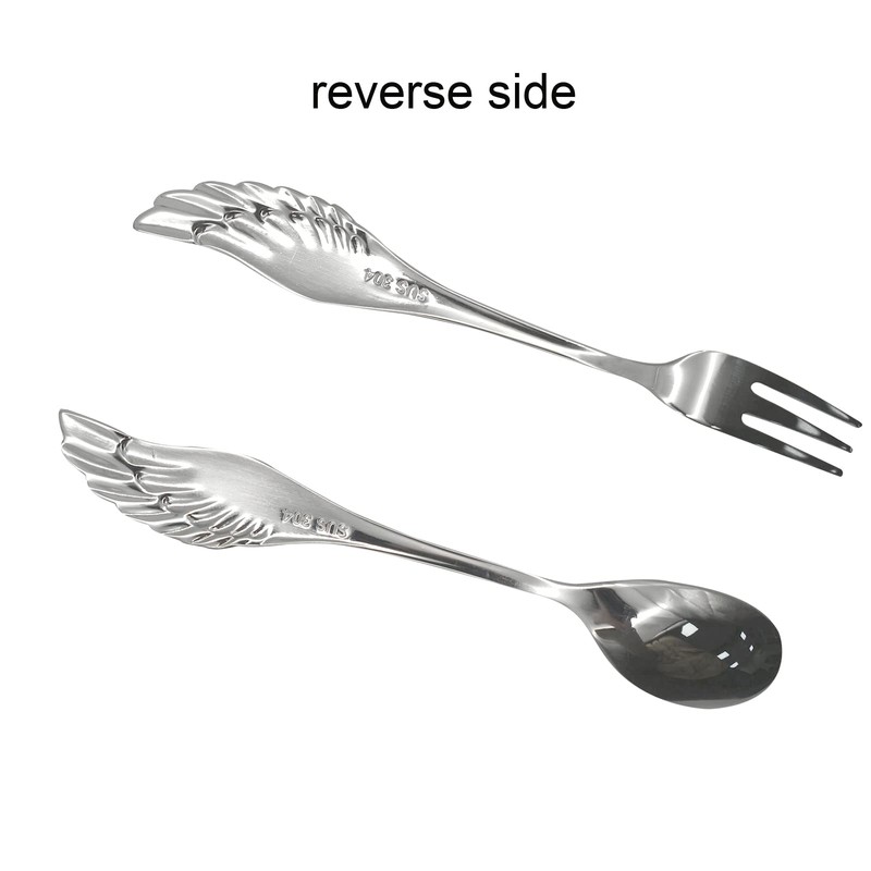 Pinenjoy 2Pcs Angel Wing Spoon Fork Flatware Set 18/10(304) Stainless