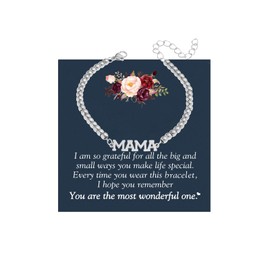 ZenVib Mama Bracelet For Women, To My Mom 18k Gold Plated 4MM Stainless Steel Beads Chain Mothers Day Statement Charm Gift Jewelry (MAMA Silver)