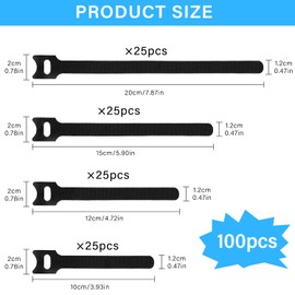 Velcro Tape 100 Pieces Reusable Velcro Cable Ties in 4 Different Lengths 200 mm/150 mm/120 mm/100 mm Velcro Cable Ties Velcro Fastener for Home Office Office