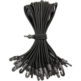 BINCKIN Small Bungee Cords with Hooks 25 Pcs, Short Bungees with Hooks 10 Inch, Tarpaulin Hooks for Camping Tarp, Tents, Canopy and Fixings (Black)