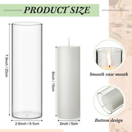 Didaey 3 Sets White Pillar Candles and Glass Candle Holders, Clear Cylinder Vases for Slim Pillar Candles Wedding Centerpieces