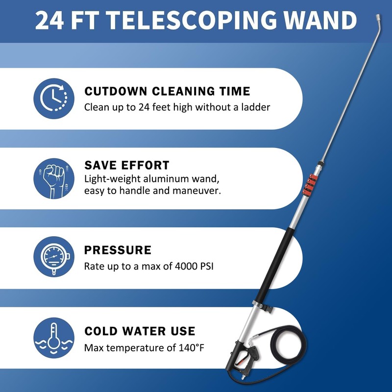 LidoDola 24FT Telescoping Pressure Washer Wand Kit - 2 Extension