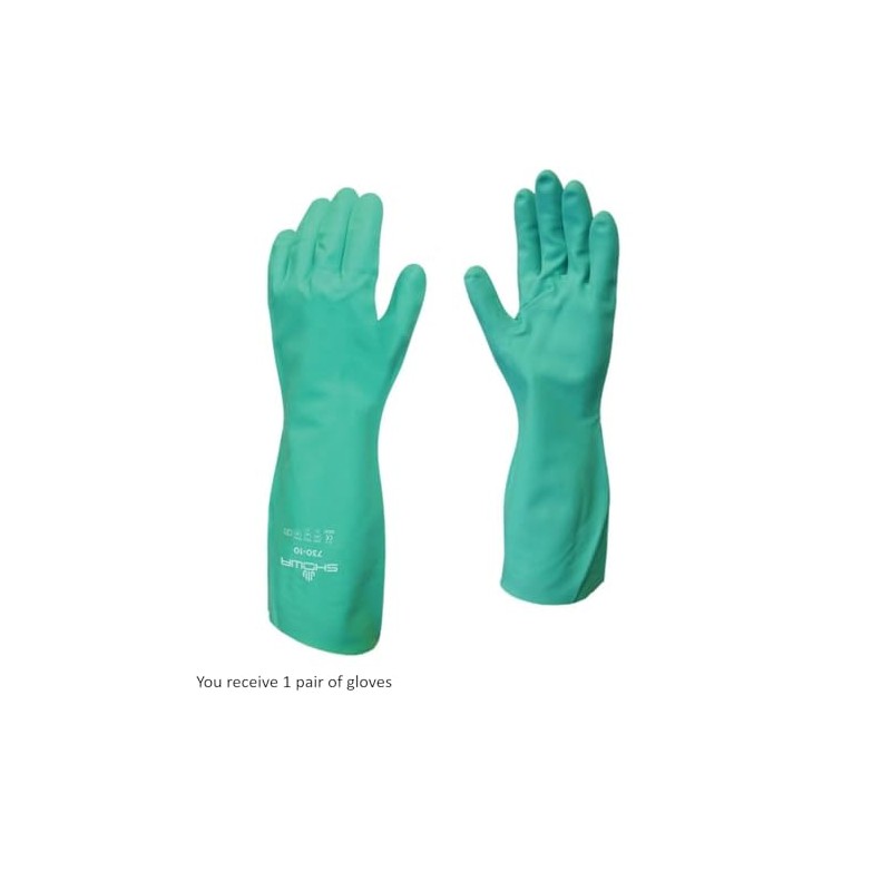 SHOWA 730 Chemical Resistant Gloves, 15-mil Nitrile with Cotton Flock