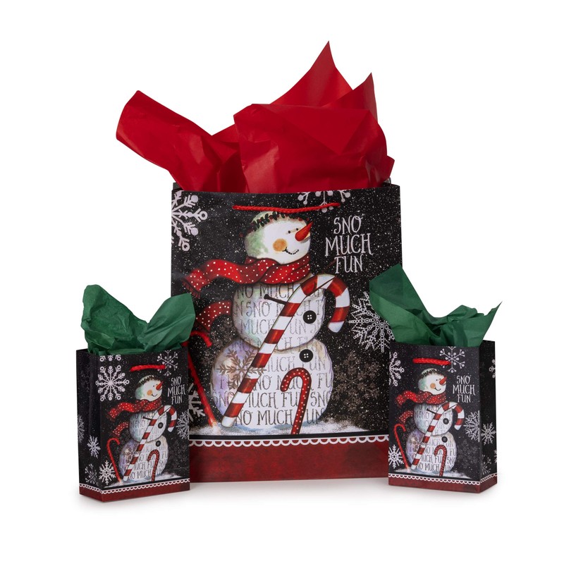 42-Pc, Chalkboard Snowmen Gift Bag Sets