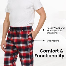 Pajama Pants for Men - 3 Pack Pajama Bottoms - Cotton Blend Flannel Plaid Lounge Pants, Comfortable PJ Pants