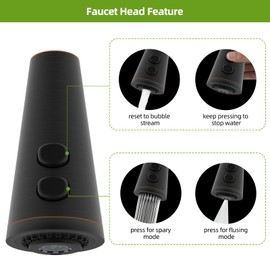 Hygie Rinse Universal Kitchen Faucet Head Replacement 4 Water Modes Pull Down Kitchen Faucet Head with 15 Adapters, 1.8 GPM Kitchen Sink Faucet Sprayer Head, Oil Rubbed Bronze