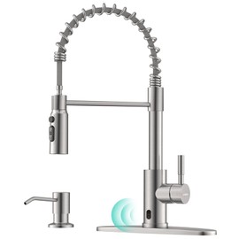 AJO BEND Touchless Spring Kitchen Sink Faucet with Pull Down Sprayer, Motion Sensor Touch on Faucets for Kitchen Sink, 360° Swivel Spout, Stainless Steel
