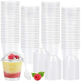 50 Set Plastic Dessert Cups with Dome Lids and Spoons 7 oz Small Clear Ice Cream Sundae Bowls Pudding Cup Appetizer Cups Yogurt Parfait Containers for Birthday Wedding Baby Shower Party Catering