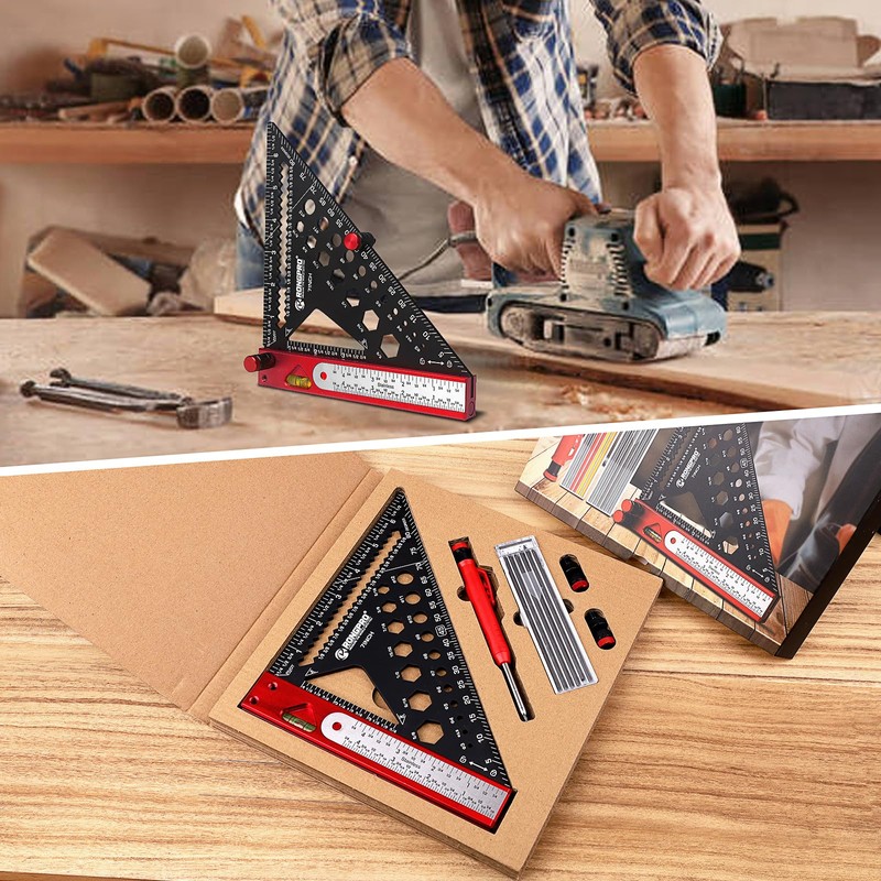 8 in 1 Rafter Square with Carpenter Pencil, 7in Multi-Purpose