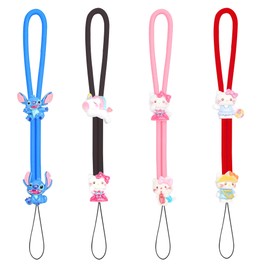 Ezelisy Phone Charm Wrist Strap Lanyard Adjustable Nylon Wristlets with Cute Cartoons 4Pcs
