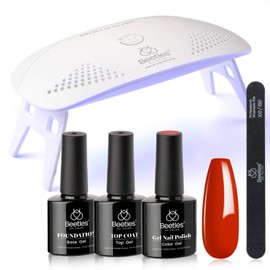 Beetles Red Gel Nail Polish Kit with UV LED Light and Base Gel Top Coat Starter Kit, Soak Off Popular Red Gel Polish Set with Nail Lamp Nail File for DIY Home Manicure Gift Box