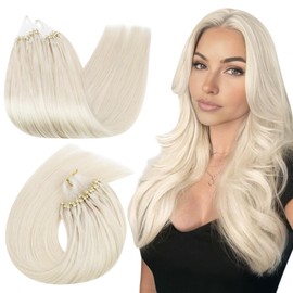 Ugeat 20 Inch Micro Loop Hair Extensions for Daily Micro Link Human Hair Extensions Scalp Friendly Platinum Blonde 50G/50S Thin Hair Solution #60A